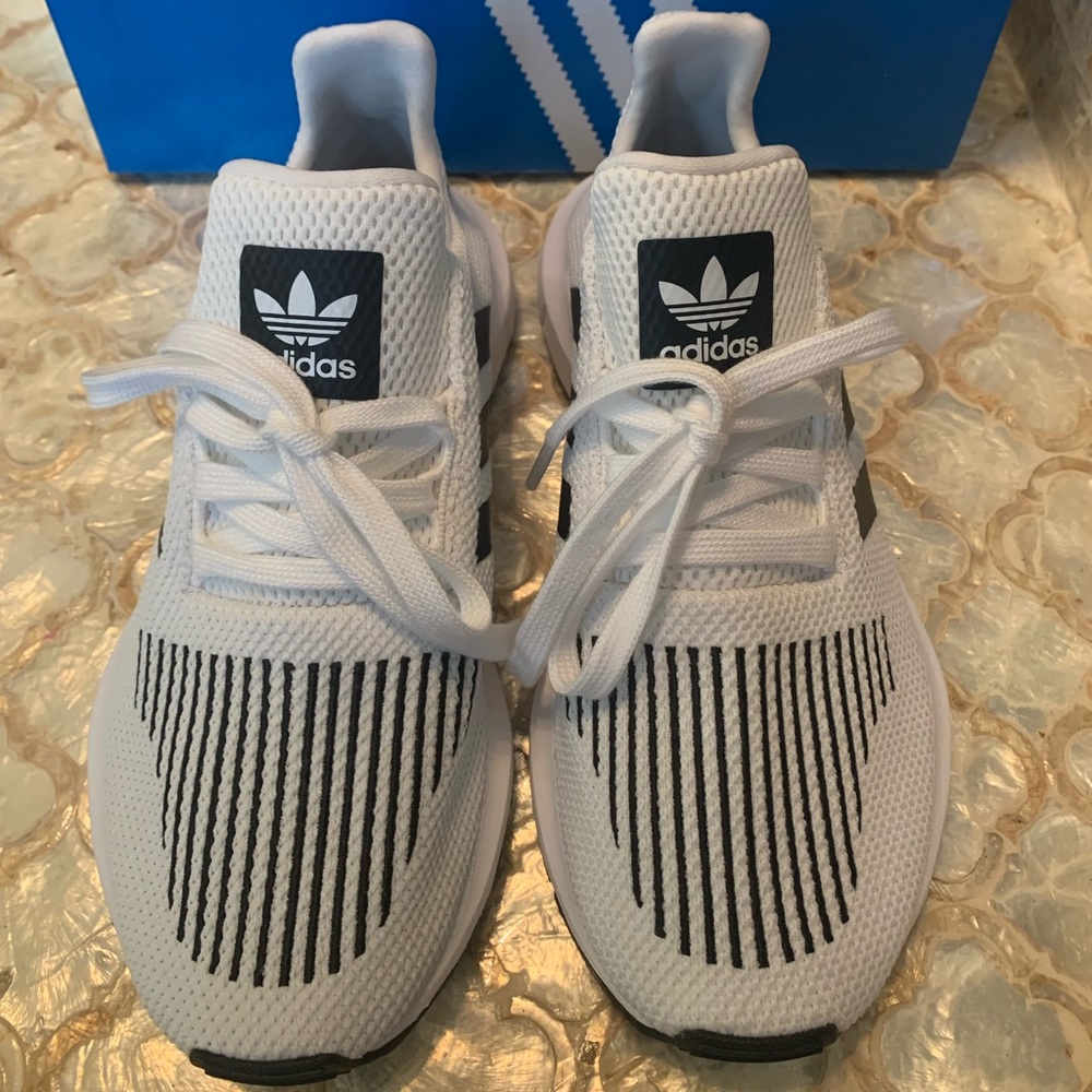 Adidas Swift Run white with black stripes